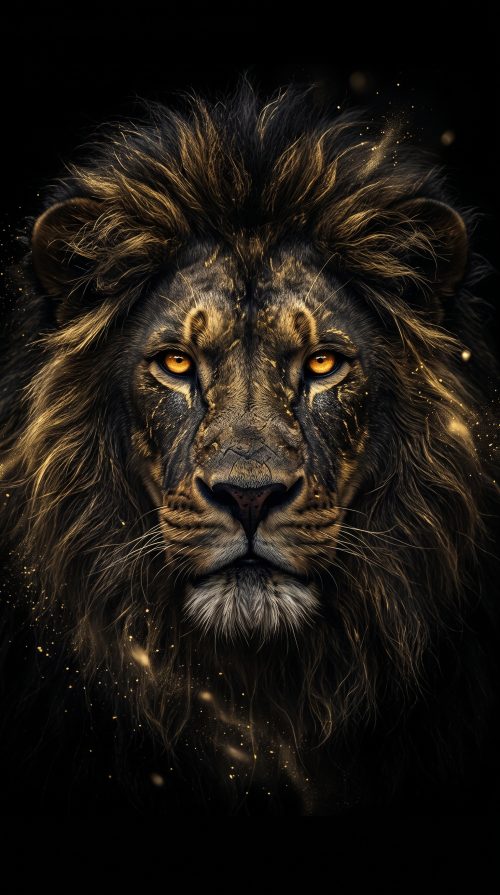 Lion_portrait_black_gold