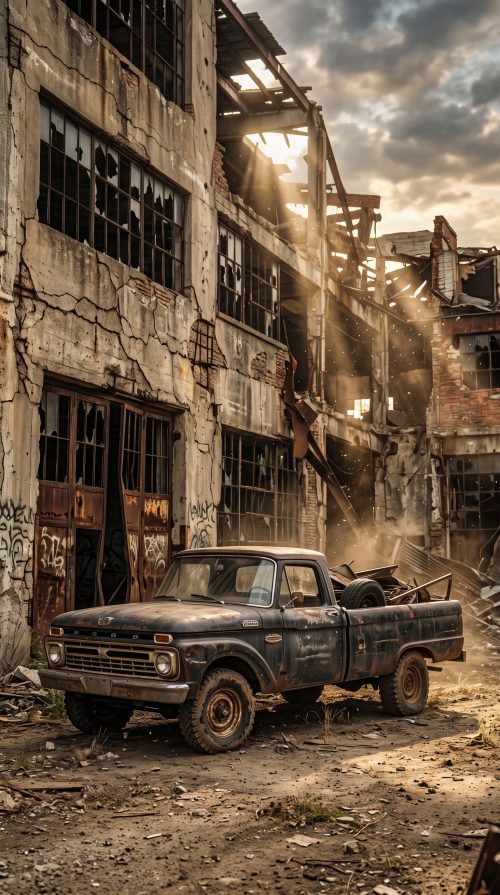 Old_truck_beside_factory_building