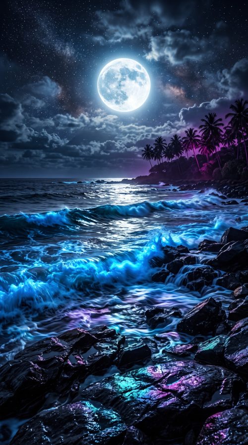 Moonlit Bioluminescent Ocean