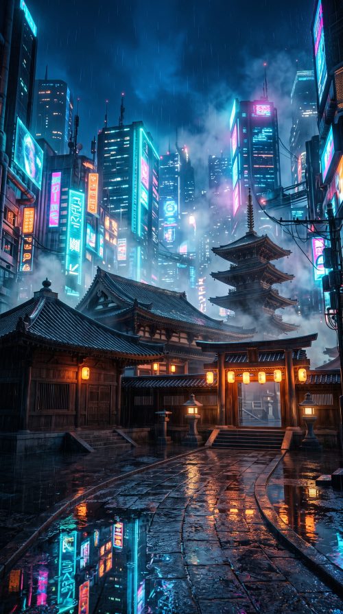 Neon Temple Midnight