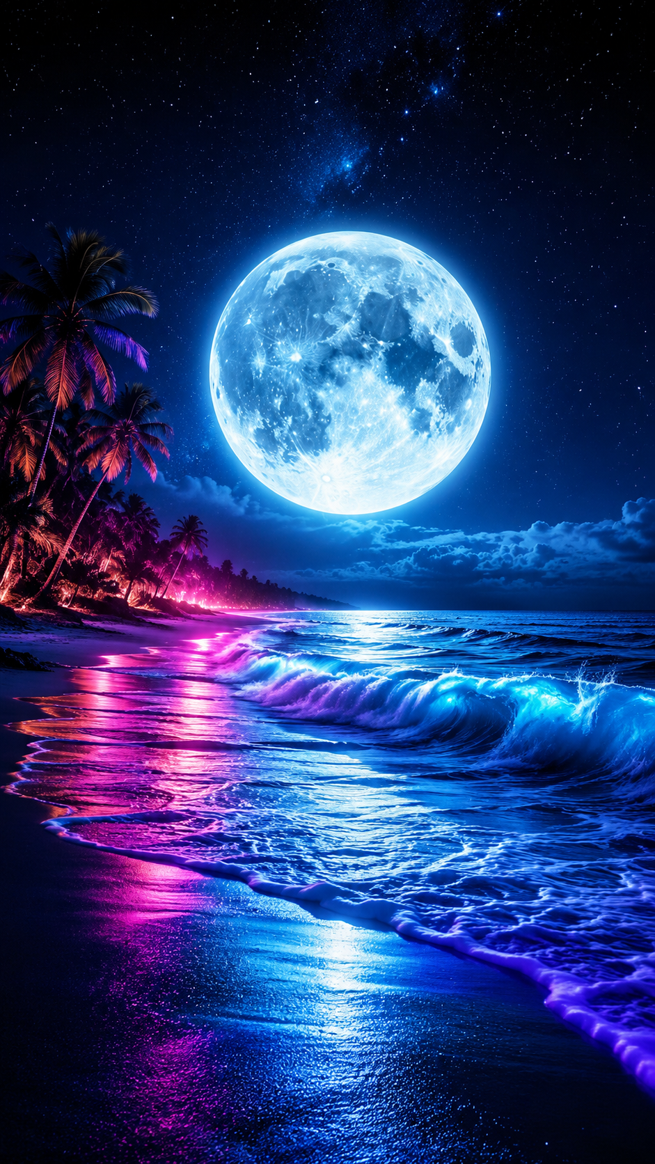 Neon Beach Giant Moon