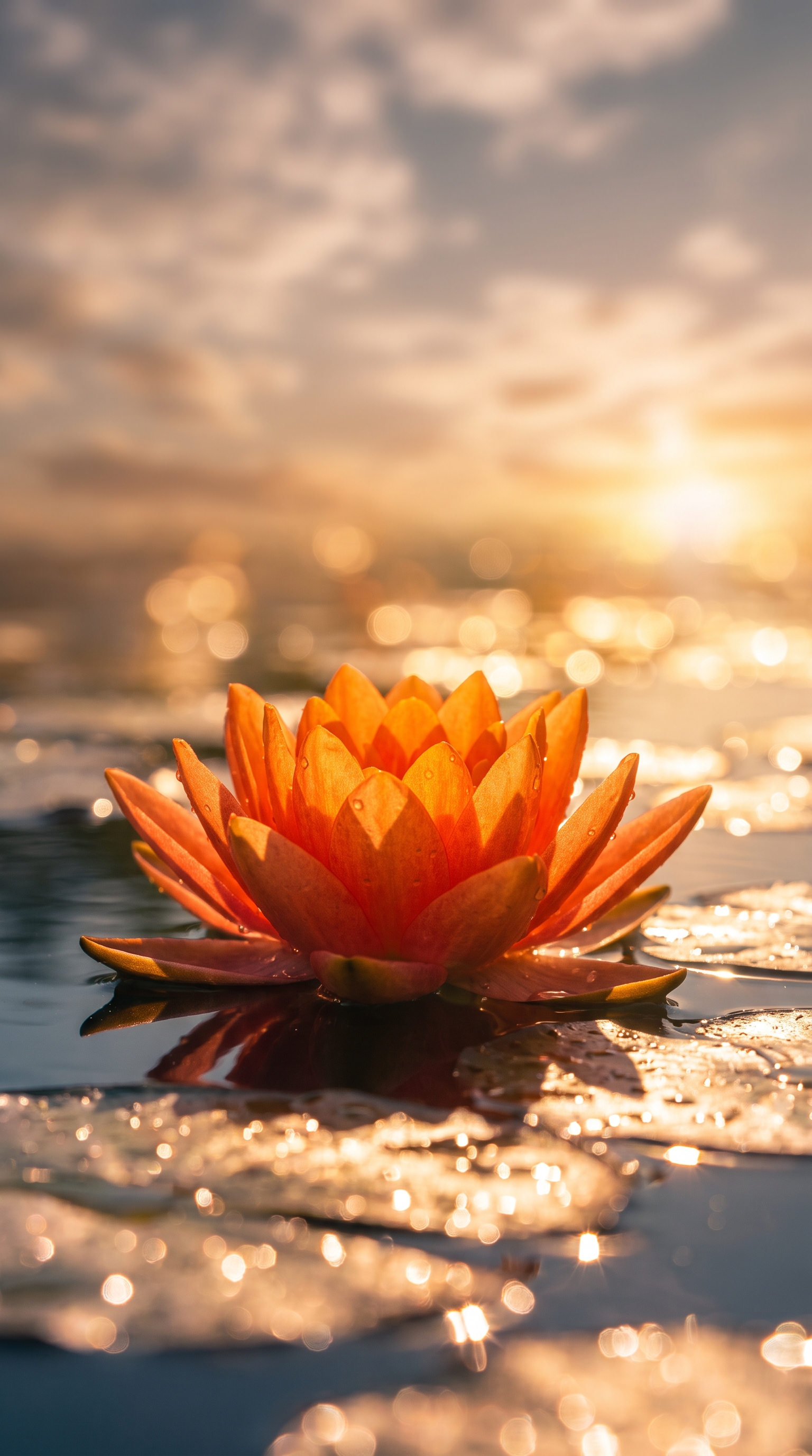 Sunset_orange_lotus_flower_floating