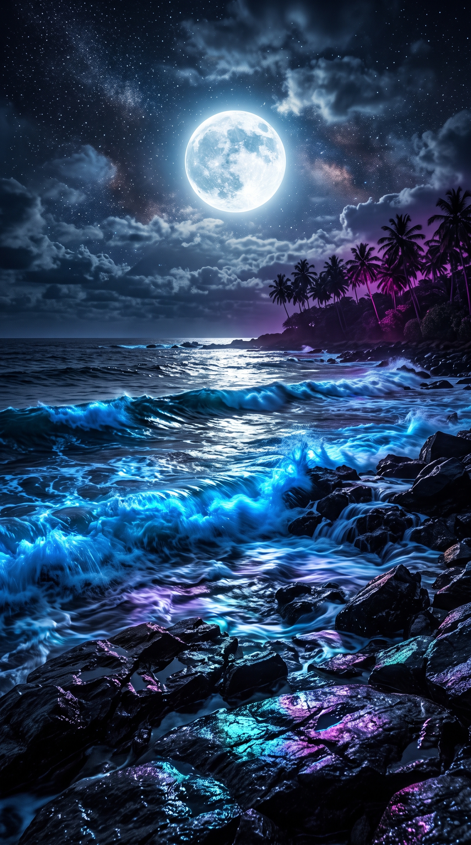 Moonlit Bioluminescent Ocean